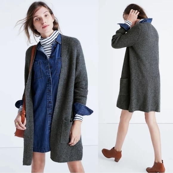 Madewell Backstage Cardigan Sweater gray ribbed oversized - Picture 1 of 6